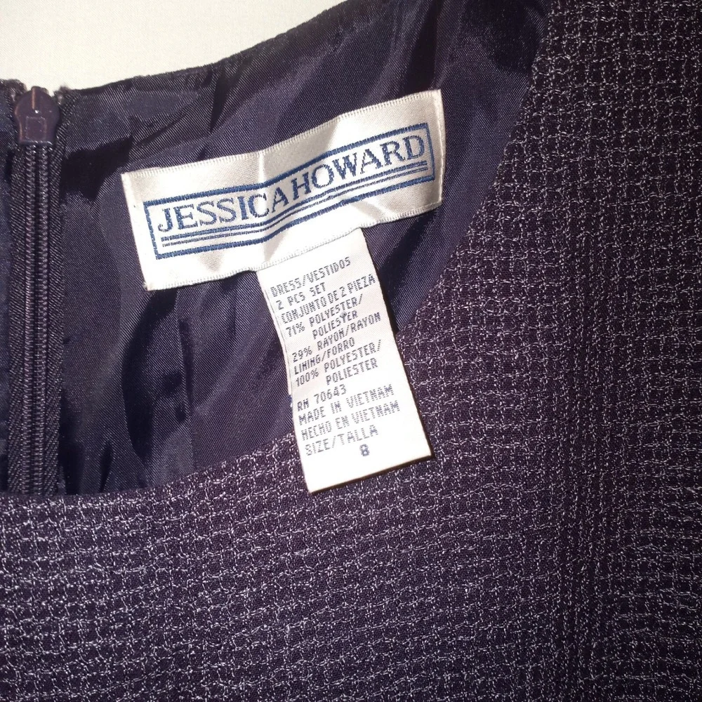 Jessica Howard Purple 2 Piece Dress Set Jacket Blazer‎ Sheath Midi Size 8